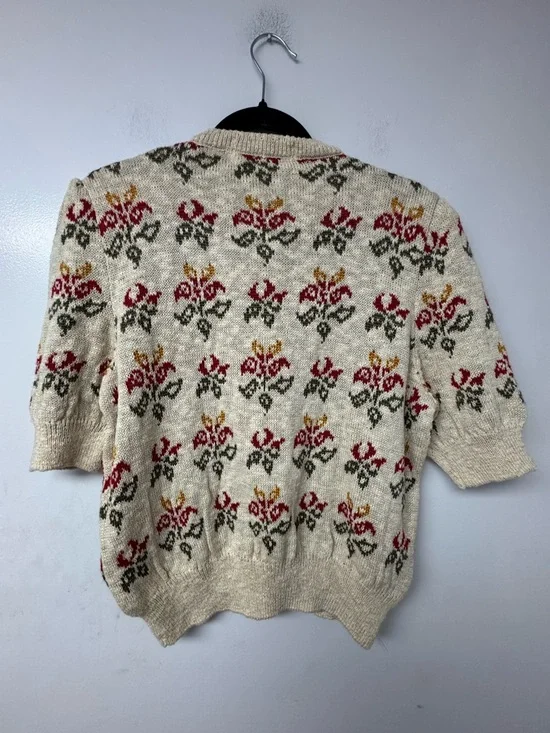 St Michael Vintage Floral Knit Cardigan Beige Cottagecore sweater UK 12/14 A4 - Picture 4 of 10